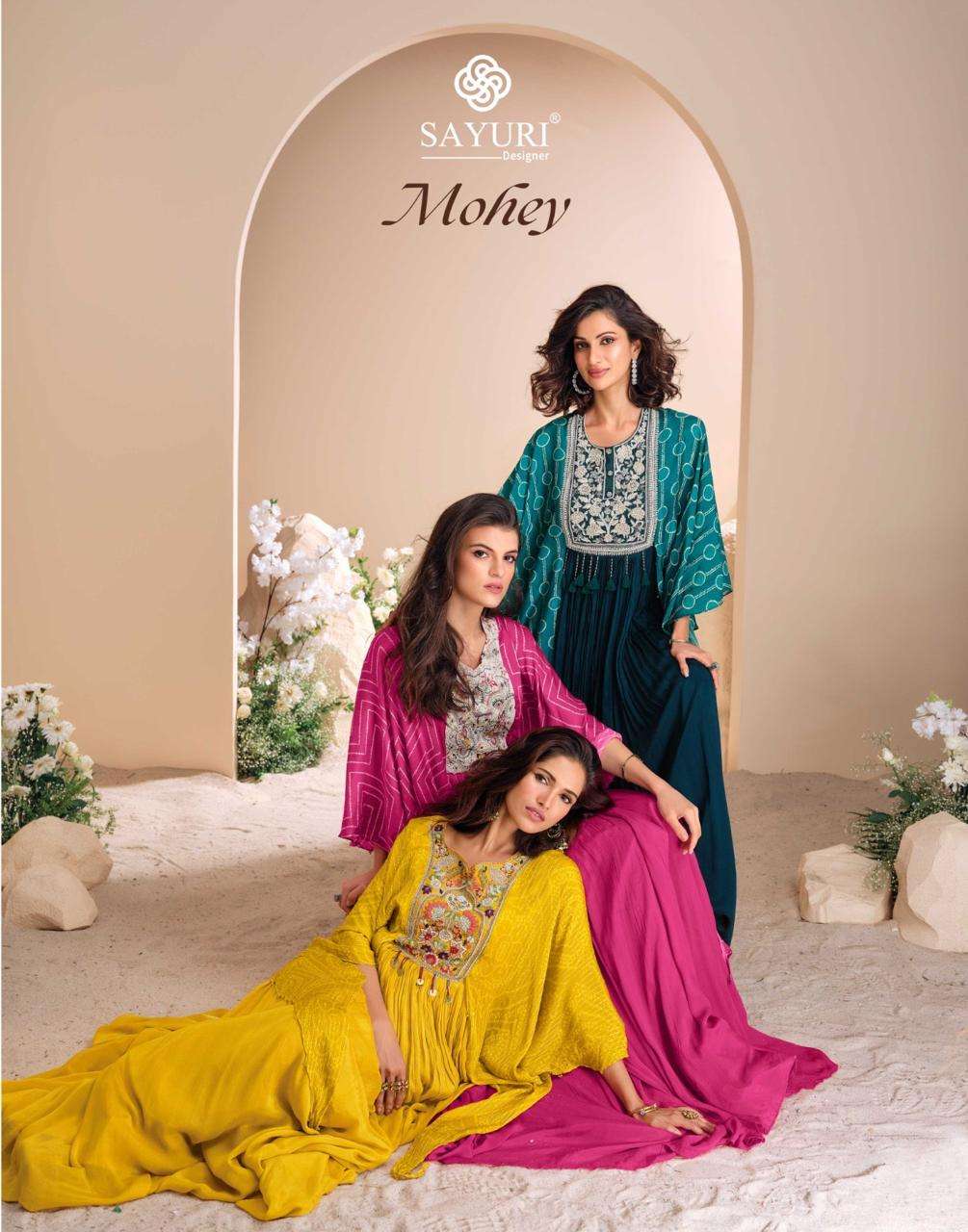 MOHEY BY SAYURI 5690 TO 5692 SERIES HEAVY CHINON SILK EMBROIDERED GOWNS