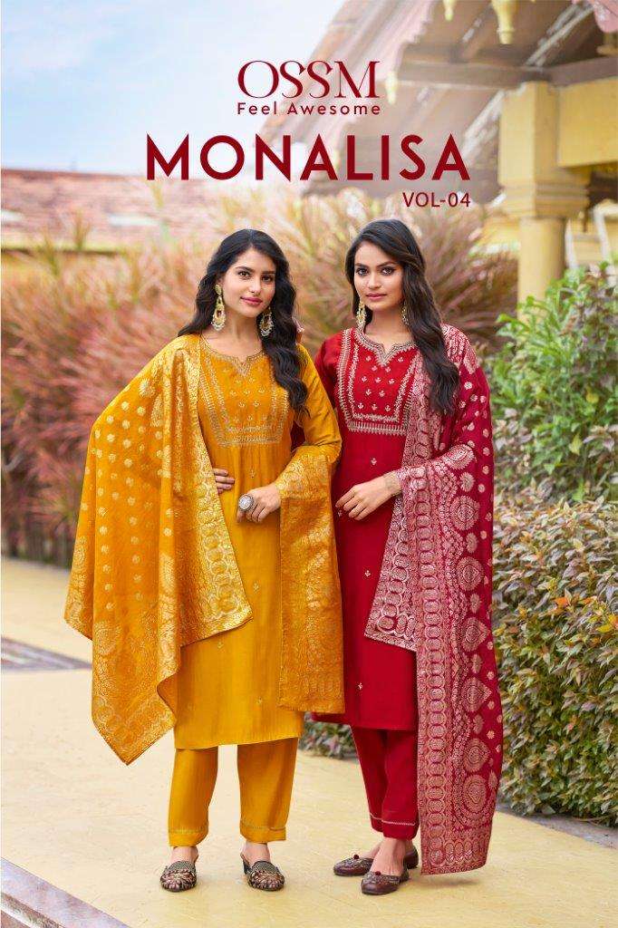 MONALISA VOL-04 BY OSSM 1001 TO 1006 SERIES FANCY VISCOSE ROMAN DRESSES