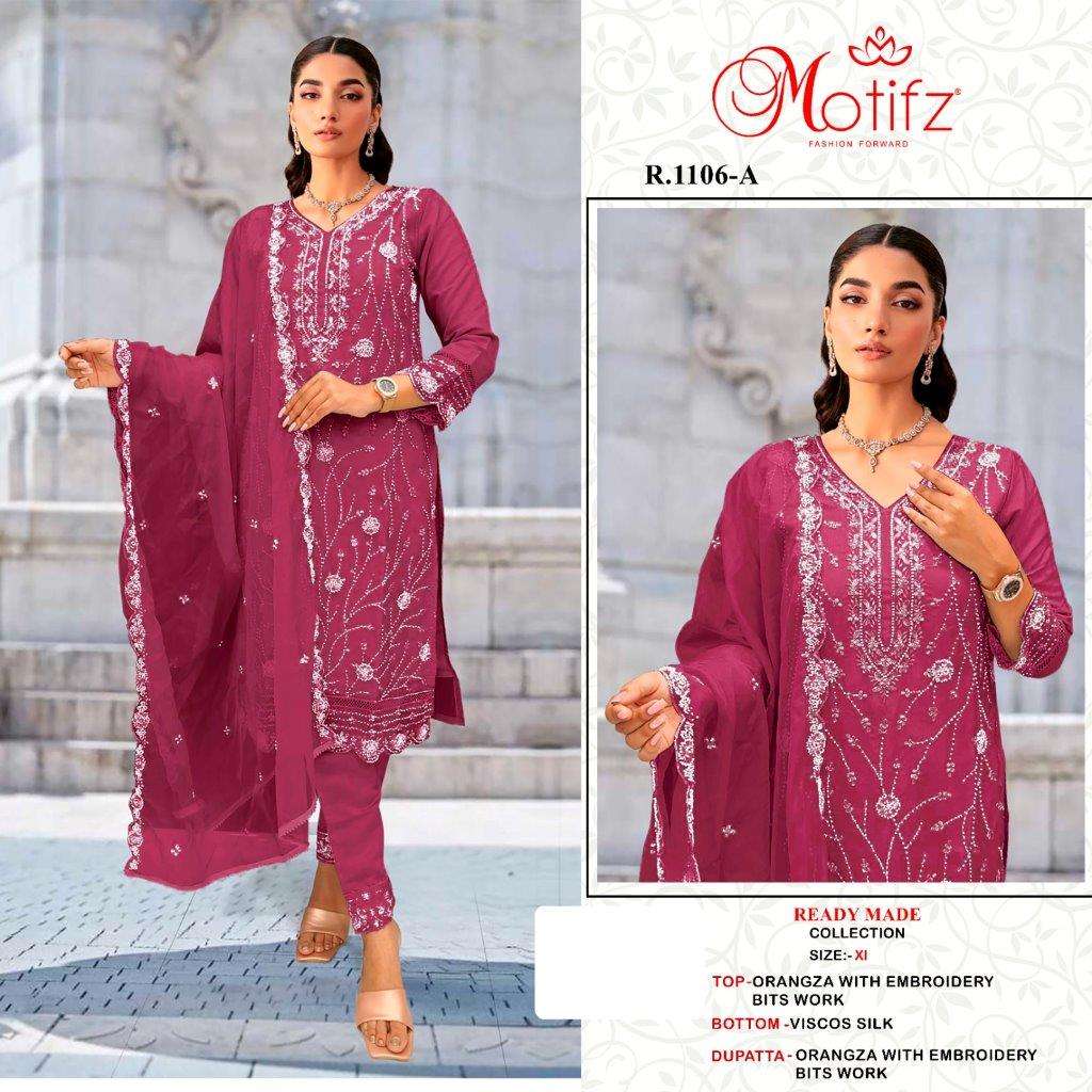 MOTIFZ 1106 COLOURS BY MOTIFZ DESIGNER ORGANZA EMBROIDERY PAKISTANI DRESSES