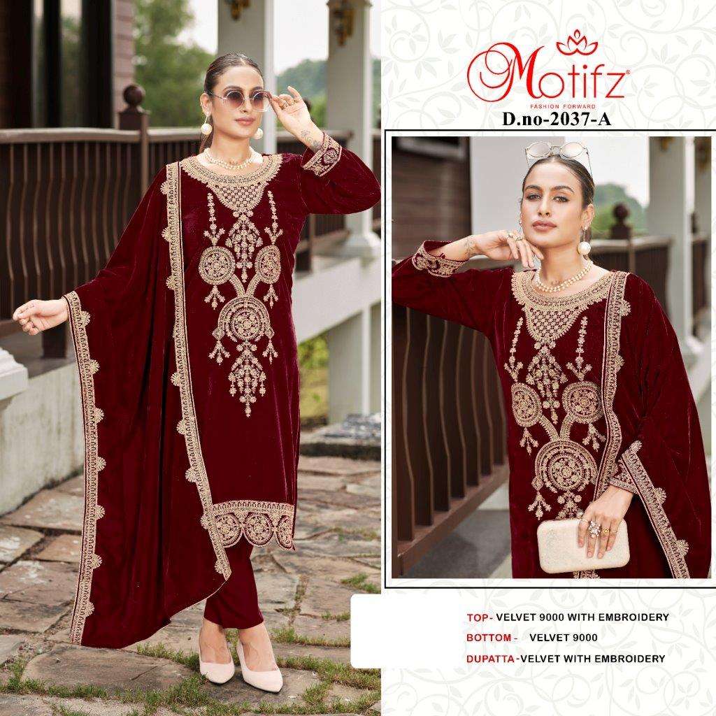 MOTIFZ 2037 COLOURS BY MOTIFZ DESIGNER VELVET EMBROIDERY PAKISTANI DRESSES