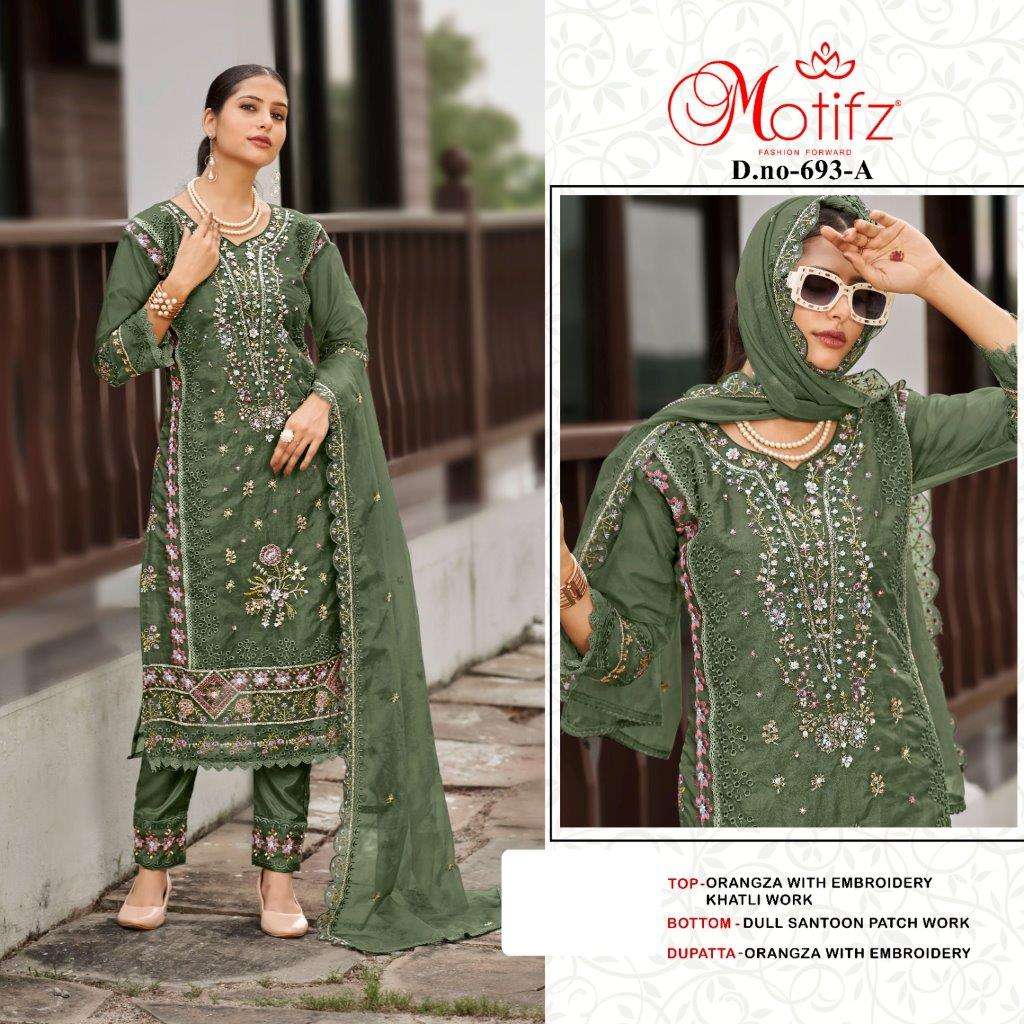 MOTIFZ 693 COLOURS BY MOTIFZ DESIGNER ORGANZA EMBROIDERY PAKISTANI DRESSES