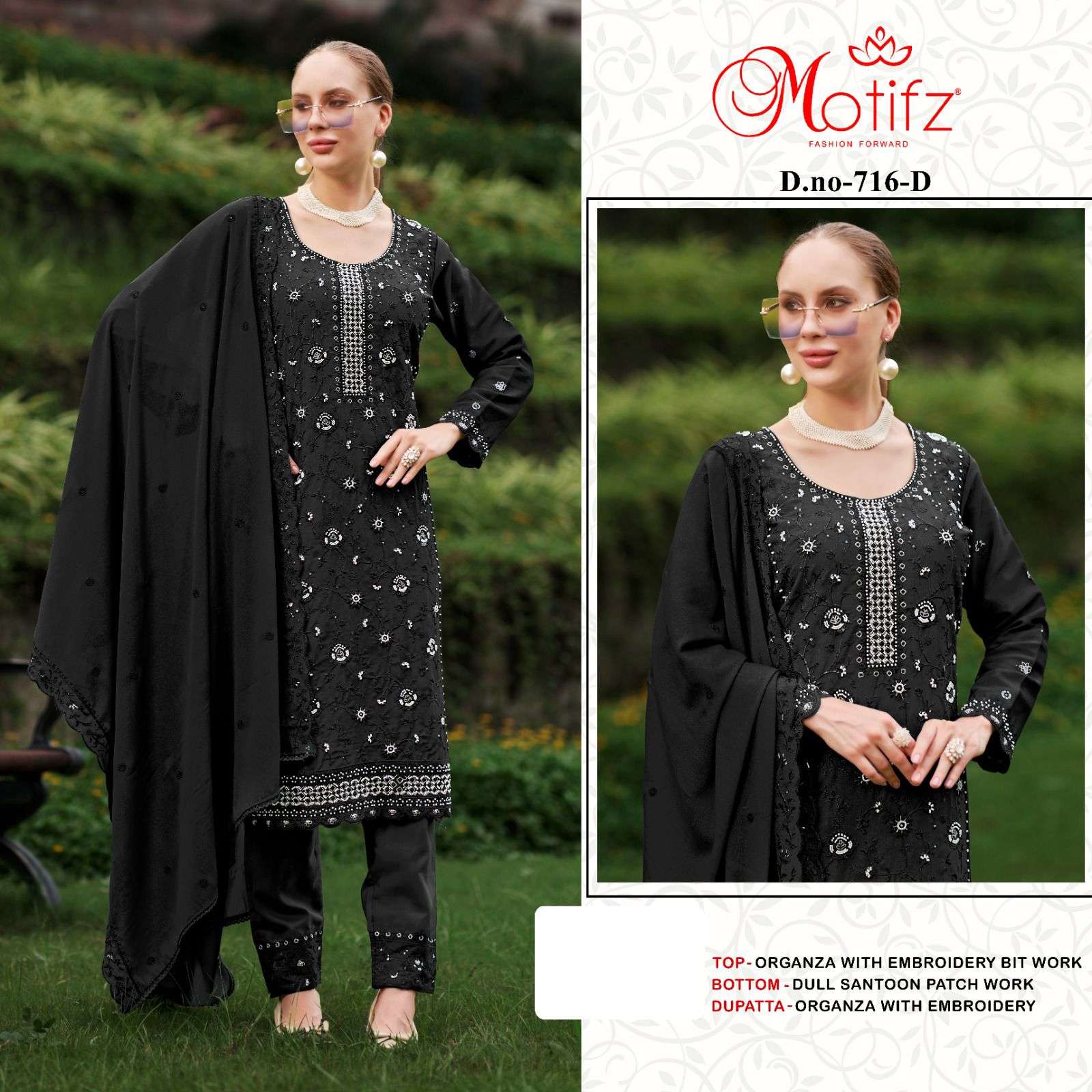 MOTIFZ 716 COLOURS BY MOTIFZ DESIGNER ORGANZA EMBROIDERY PAKISTANI DRESSES