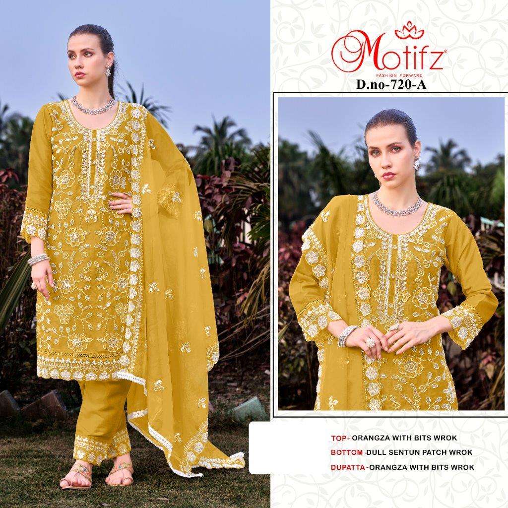 MOTIFZ 720 COLOURS BY MOTIFZ DESIGNER ORGANZA EMBROIDERY PAKISTANI DRESSES