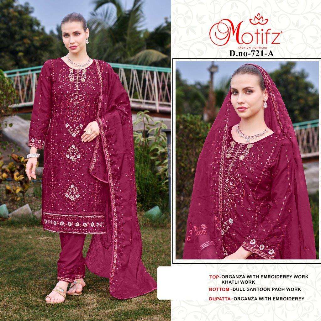 MOTIFZ 721 COLOURS BY MOTIFZ DESIGNER ORGANZA EMBROIDERY PAKISTANI DRESSES