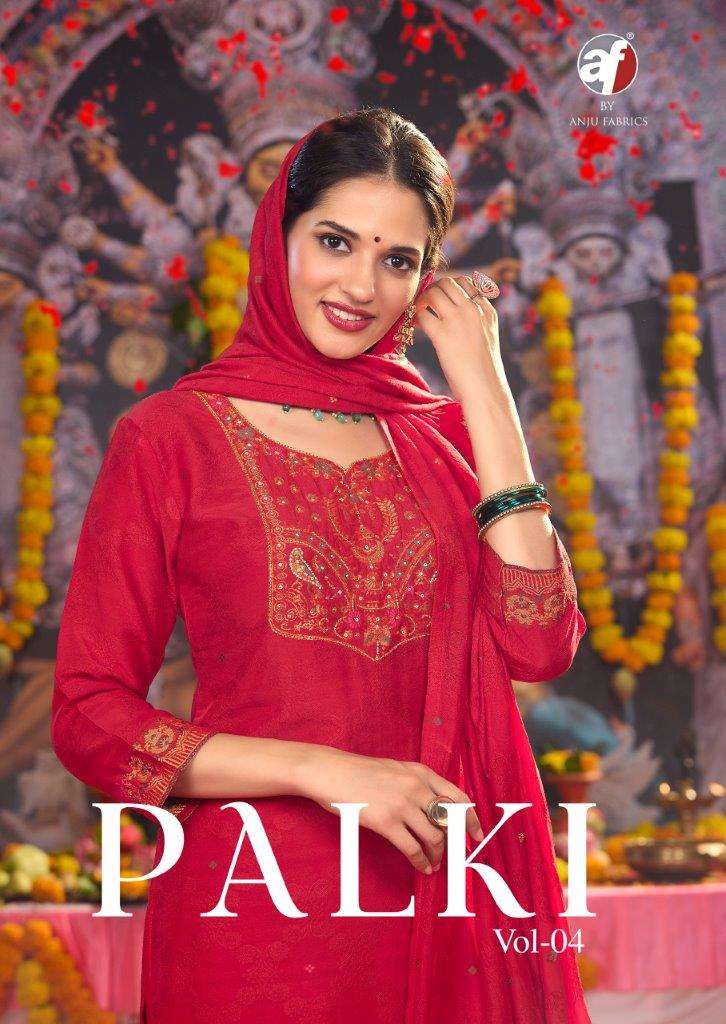 PALKI VOL-4 BY ANJU FABRICS 4041 TO 4046 SERIES MUSLIN JACQUARD HAND WORK DRESSES