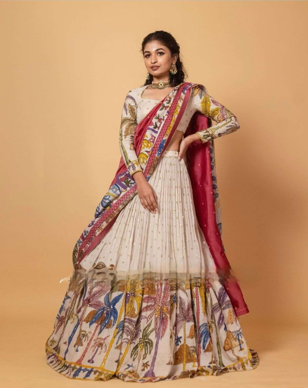 PC-456 HIT DESIGN BY ASLIWHOLESALE DESIGNER FANCY CREPE KALAMKARI LEHENGAS