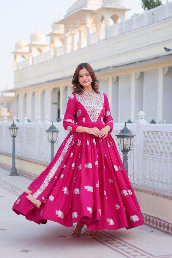 RM-062 BY ASLIWHOLESALE DESIGNER FANCY FAUX GEORGETTE THREAD WORK GOWNS