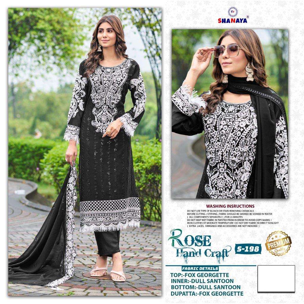 ROSE HAND CRAFT S-198 BY SHANAYA FASHION DESIGNER FAUX GEORGETTE PAKISTANI DRESS