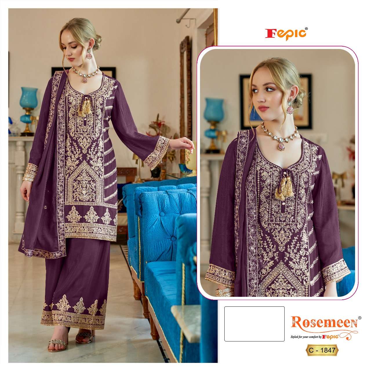 ROSEMEEN C-1847 COLOURS BY FEPIC DESIGNER SHIMMER VICHITRA EMBROIDERY DRESSES