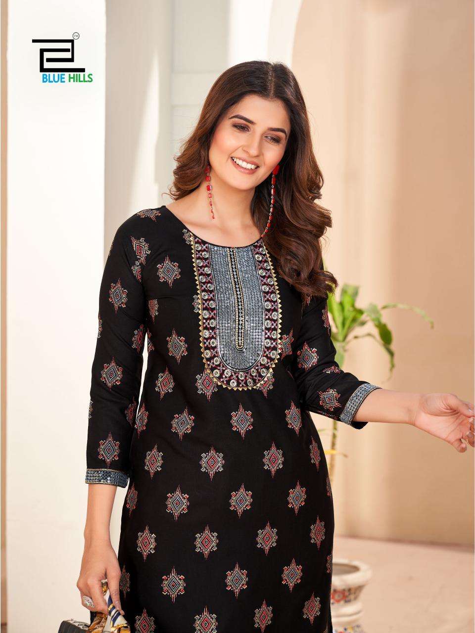 ROYAL QUEEN BY BLUE HILLS DESIGNER FANCY 14 KG RAYON PRINT KURTIS