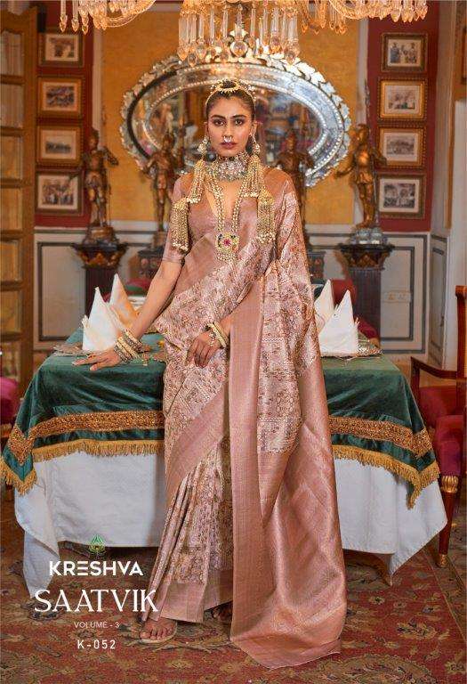 SAATVIK VOL-03 BY KRESHVA TUSSER SILK WITH DIGITAL PRINTED ZARI BORDER SAREES