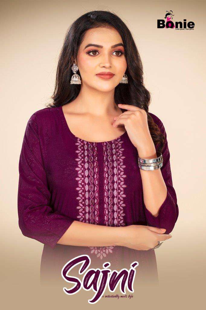 SAJNI VOL-01 BY BONIE 1001 TO 1008 SERIES FANCY WORK KURTIS