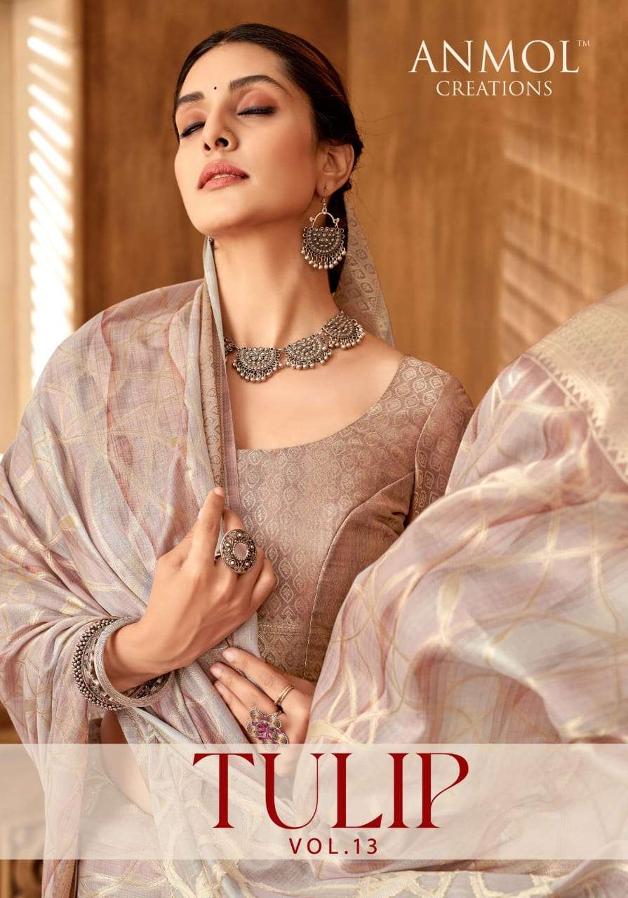 TULIP VOL-13 BY ANMOL CREATIONS 1301 TO 1310 SERIES DESIGNER SILK DIGITAL SAREES