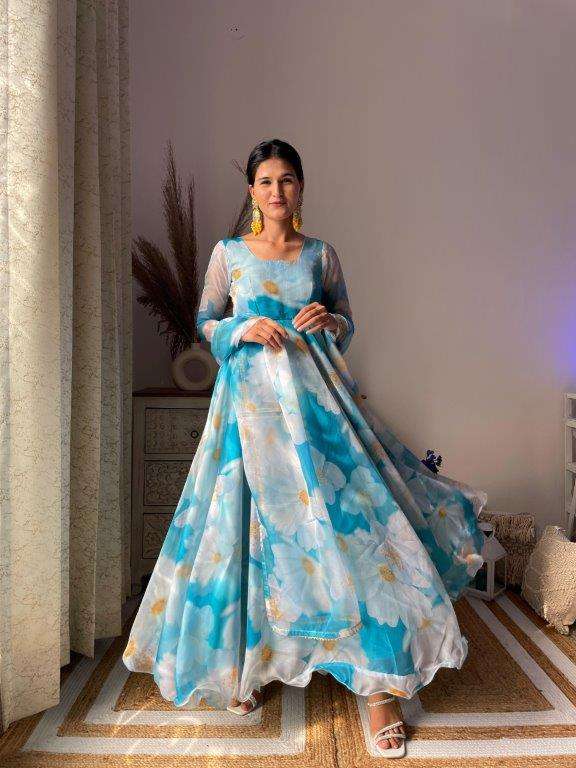 263 HIT COLOUR BY ASLIWHOLESALE DESIGNER PURE ORGANZA SILK WITH DIGITAL PRINTED GOWNS