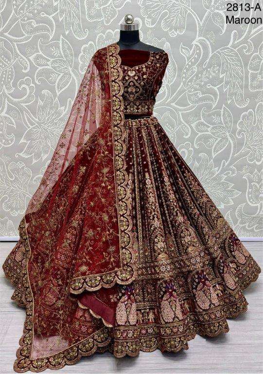 2831 HIT COLOUR BY ASLIWHOLESALE DESIGNER VELVET EBROIDERY LEHENGAS 