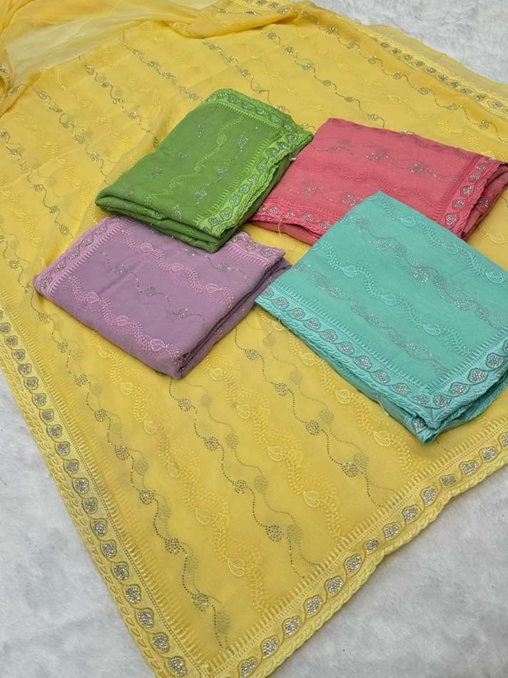 5430 COLOUR BY ASLIWHOLESALE DESIGNER PURE FANCY CHIFFON EMBROIDERY SAREES