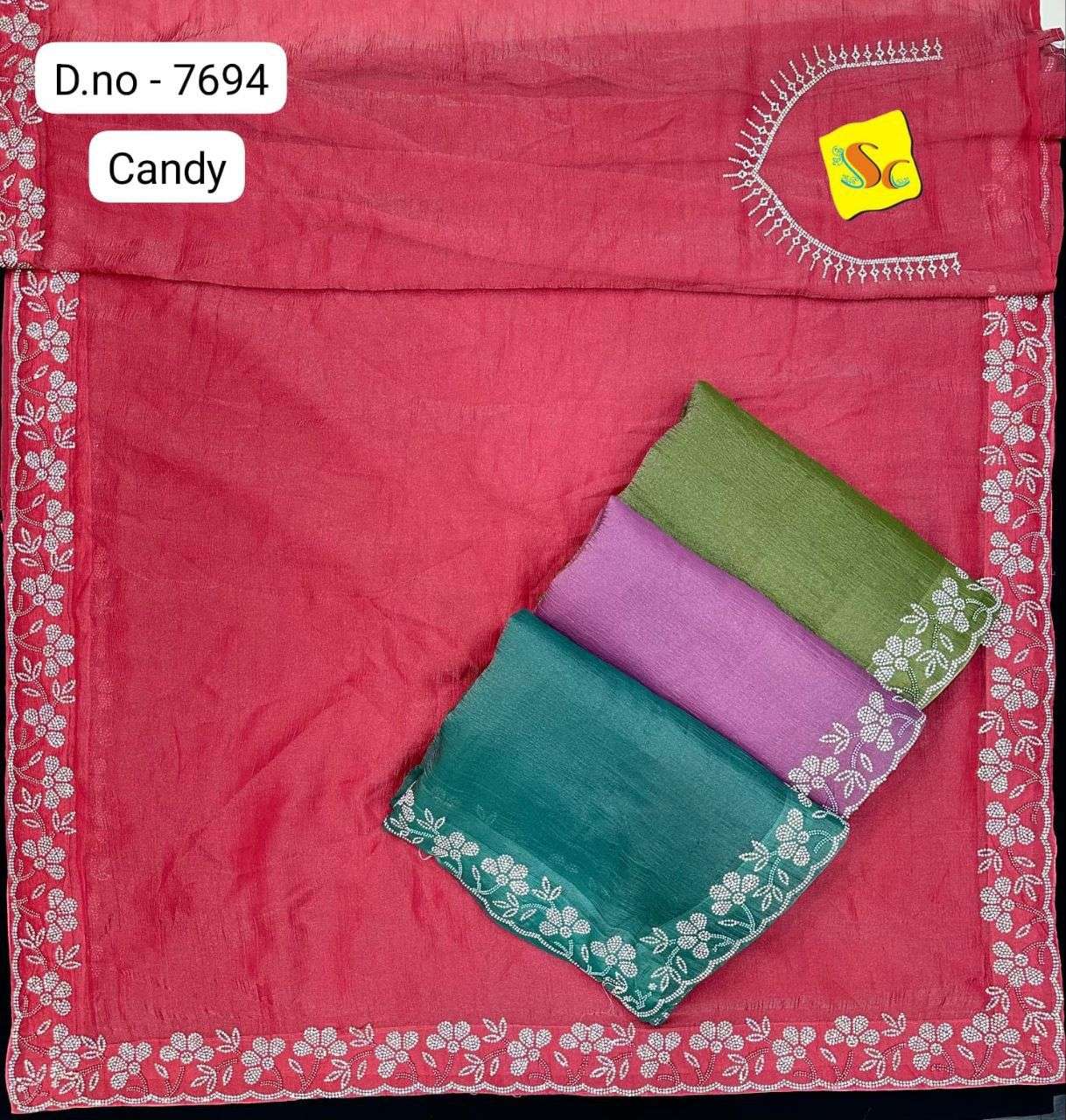 7694 COLOUR BY ASLIWHOLESALE DESIGNER SOFT FANCY WORK SAREES