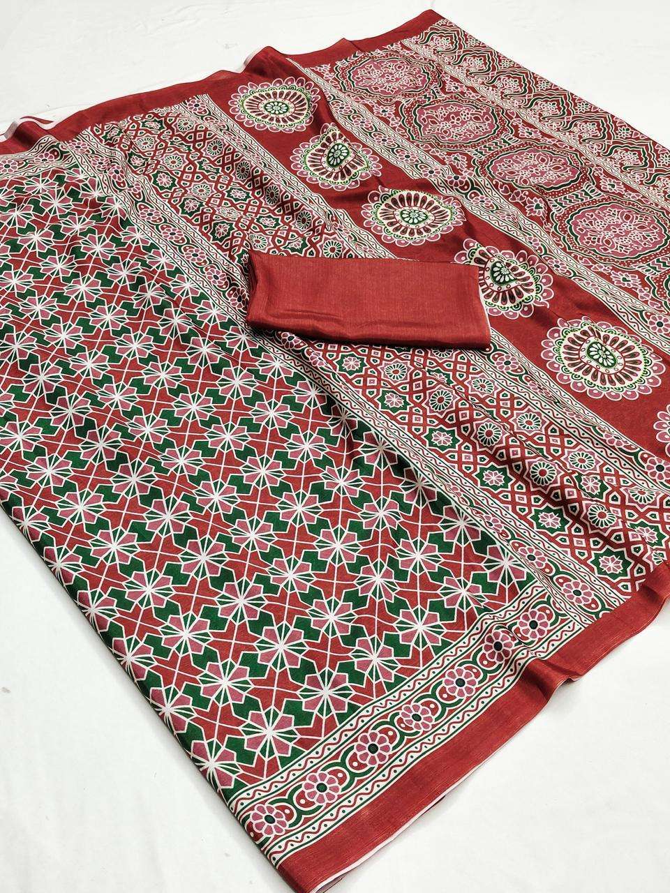 AJRAKH BY ASLIWHOLESALE DESIGNER PURE MUSLIN COTTON SAREES