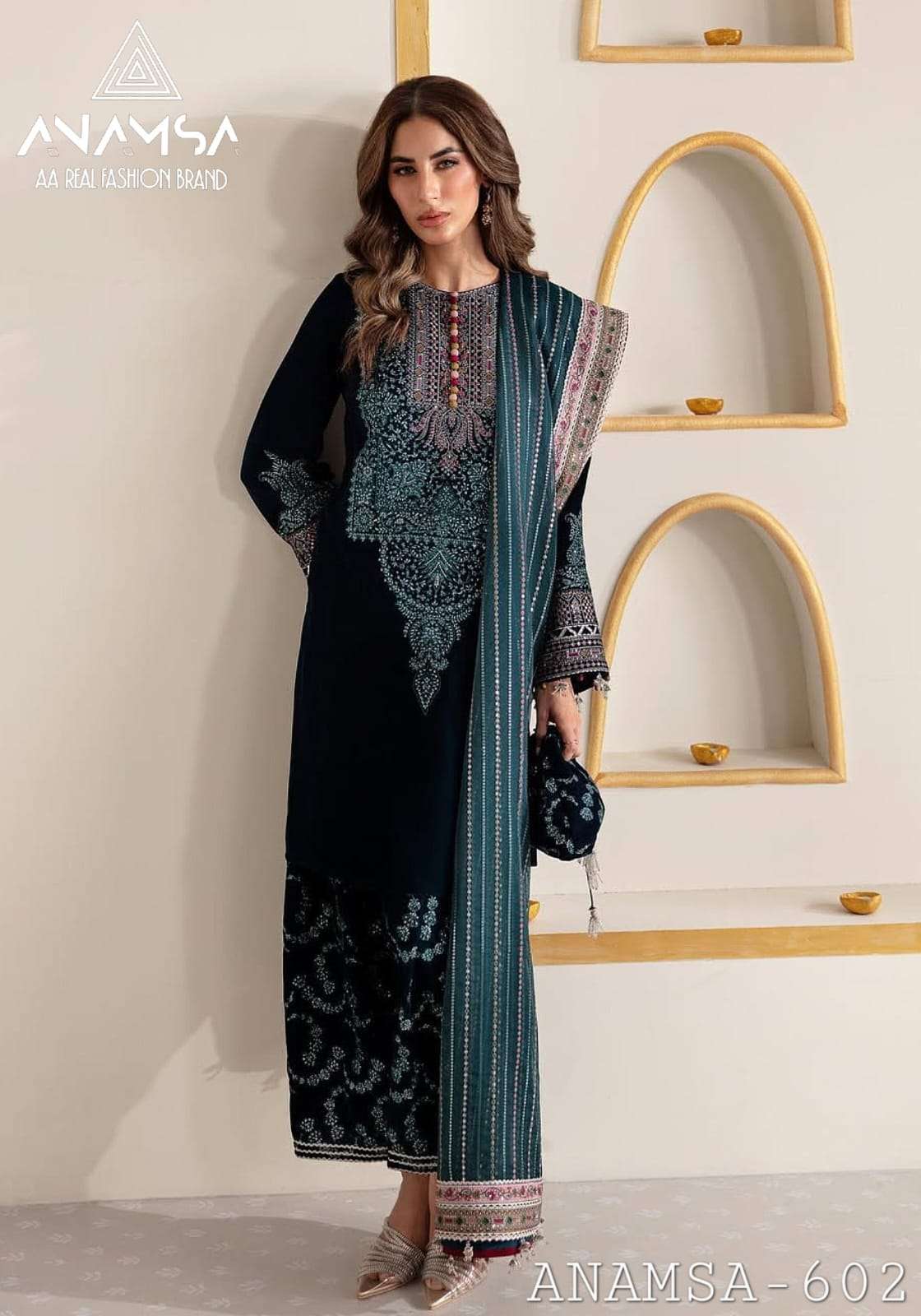 ANAMSA 602 BY ANAMSA DESIGNER PURE HEAVY VELVET HAND WORK DRESS