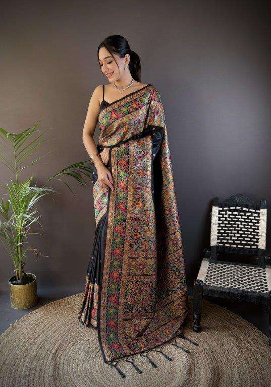 BLACK NX BY ASLIWHOLESALE DESIGNER PURE PASHMINA SILK SAREES 