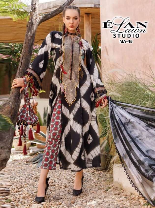 ELAN LAWN MA-45 BY ASLIWHOLESALE DESIGNER PURE COTTON EMBROIDERED DIGITAL PRINTED DRESS