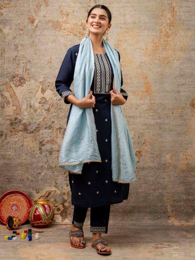 GOURI BY ASLIWHOLESALE DESIGNER SOFT ROMAN SILK HANDWORK DRESSES