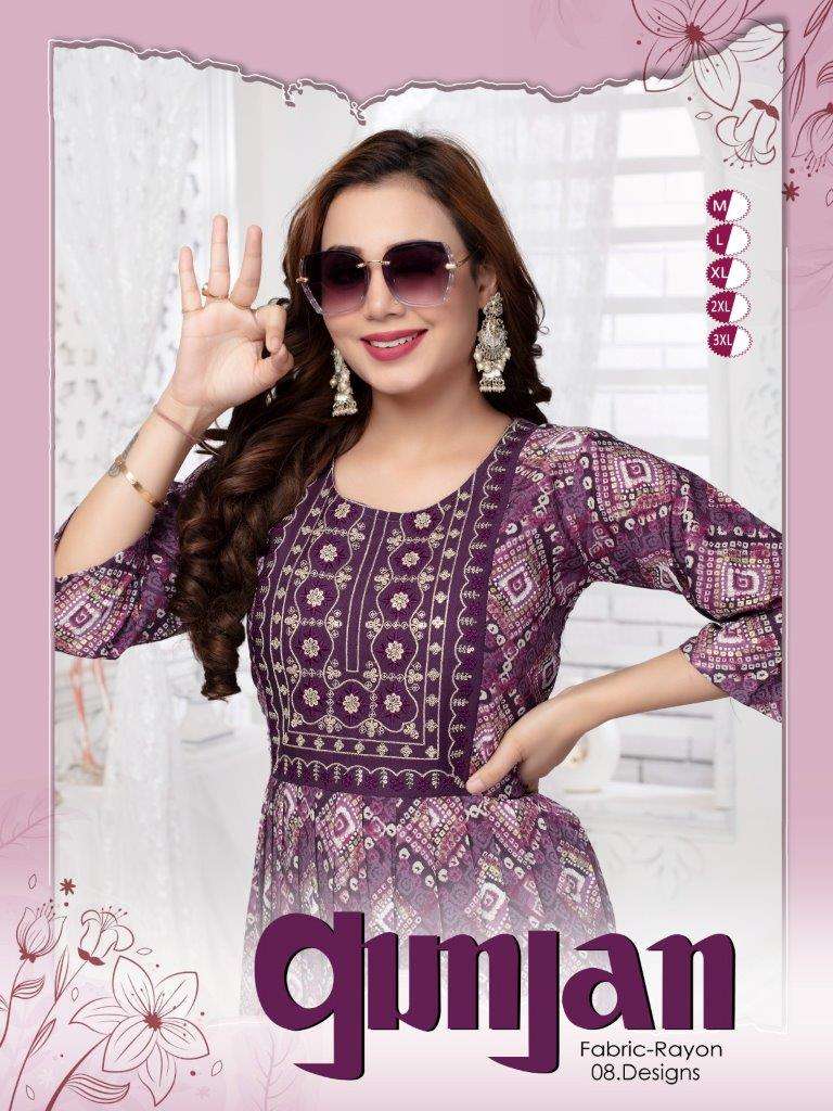 GUNJAN BY ASLIWHOLESALE DESIGNER RAYON PROCIAN PATTERN KURTIS