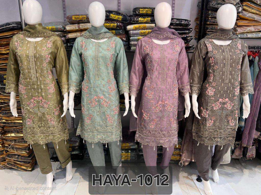 HAYA-1012 BY ASLIWHOLESALE DESIGNER ORGANZA SILK EMBROIDERED DRESS