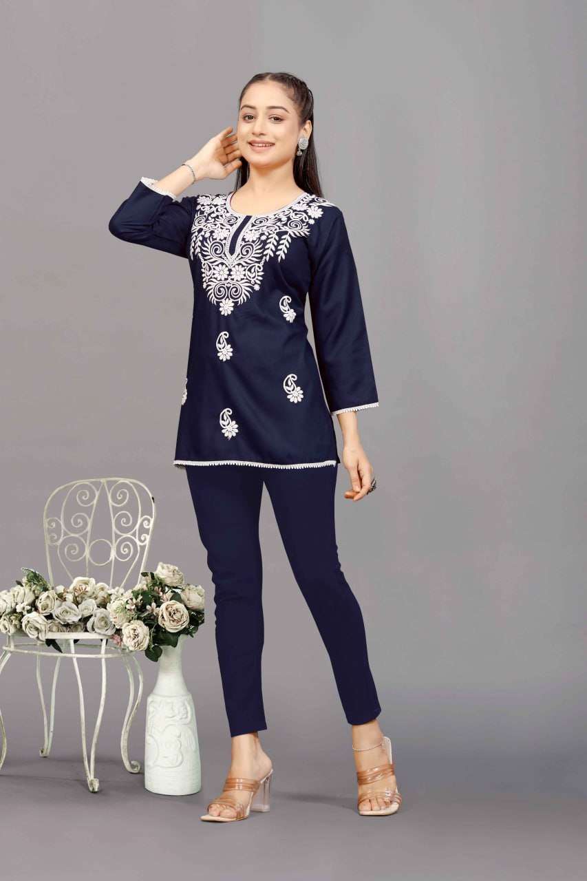 HELLO BY ASLIWHOLESALE DESIGNER RAYON WITH CHIKANKARI EMBROIDERY WORK KURTIS