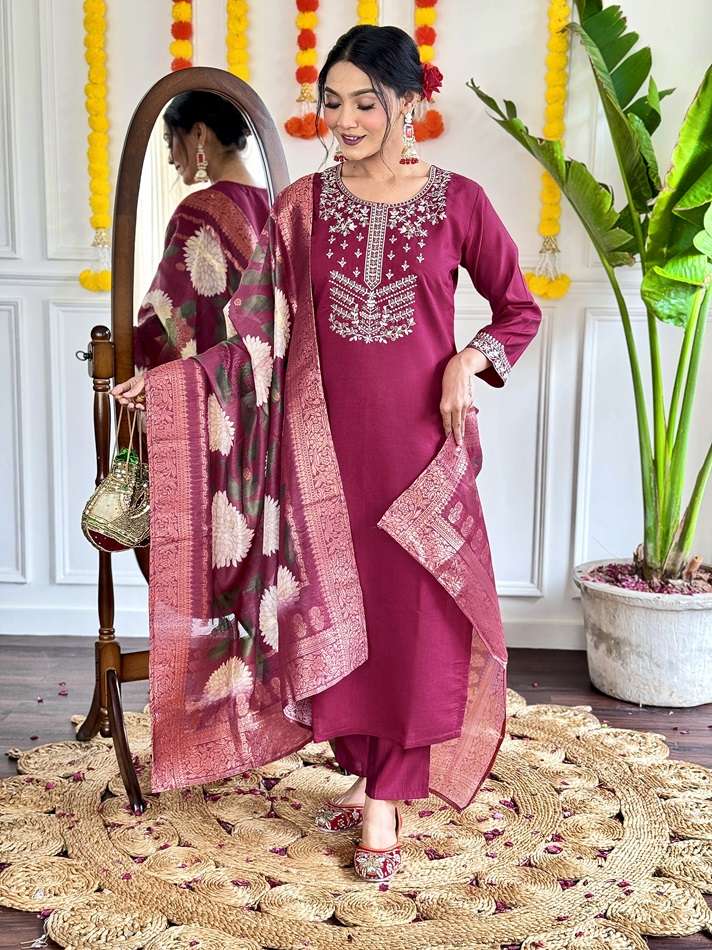 KF-3002 BY ASLIWHOLESALE DESIGNER FACNY VISCOSE CHANDERI PRINTED DRESSES