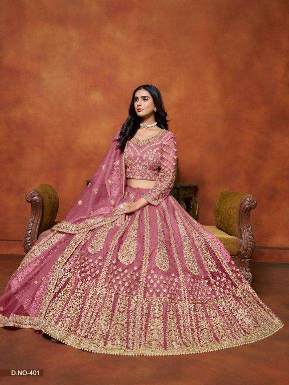 MEHVISH VOL-04 BY ASLIWHOLESALE 401 TO 404 SERIES FANCY NET EMBROIDERY LEHENGAS