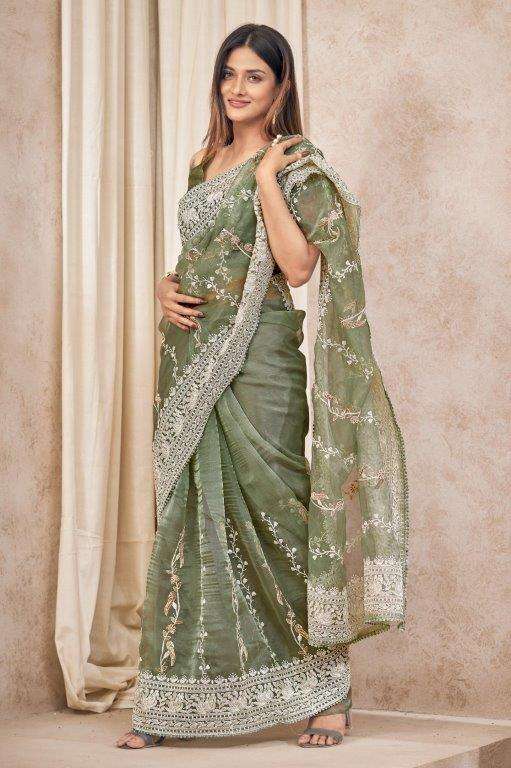 NAIRA LUKNOWI BY ASLIWHOLESALE DESIGNER PURE ORGANZA COTTON WORK SAREES