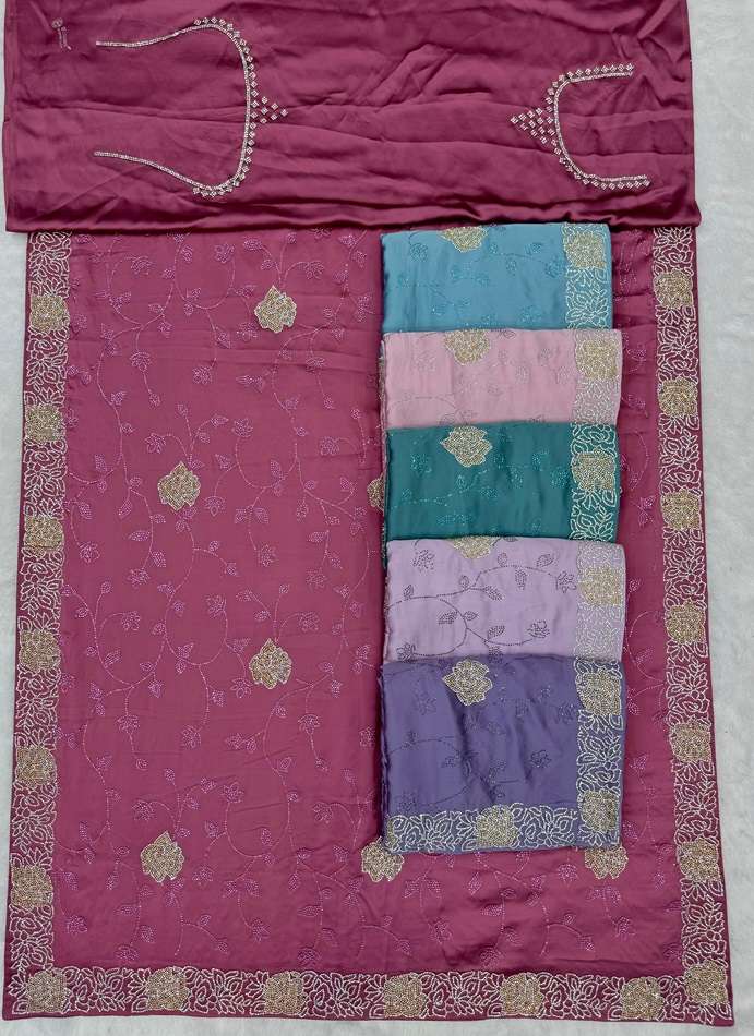 NIMISHA COLOUR BY ASLIWHOLESALE DESIGNER SOFT VELVET SATIN WORK SAREES