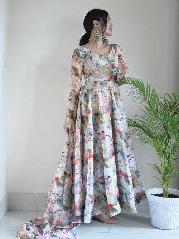 PULKARI DN-294 BY ASLIWHOLESALE ORGANZA TEBBY SILK PRINTED GOWN