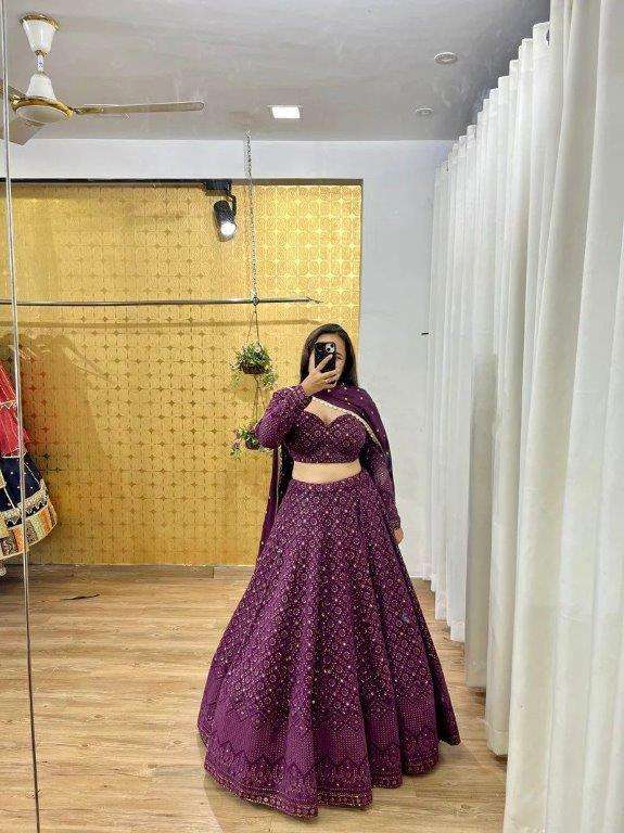 QRC-312 BY ASLIWHOSALE DESIGNER GEORGETTE WITH SEQUNCE FOURSIDE LEHENGA