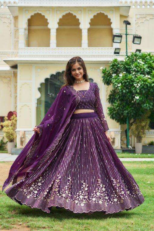 RM-051 BY ASLIWHOLESALE DESIGNER FANCY FAUX GEORGETTE THREAD WORK LEHENGAS