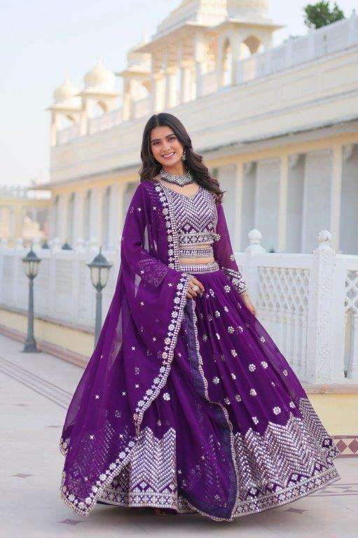 RM-070 BY ASLIWHOLESALE DESIGNER FANCY FAUX GEORGETTE THREAD WORK LEHENGAS