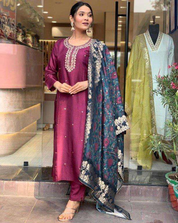 RUSHITA BY ASLIWHOLESALE DESIGNER PV CHANDERI EMBROIDERY DRESS