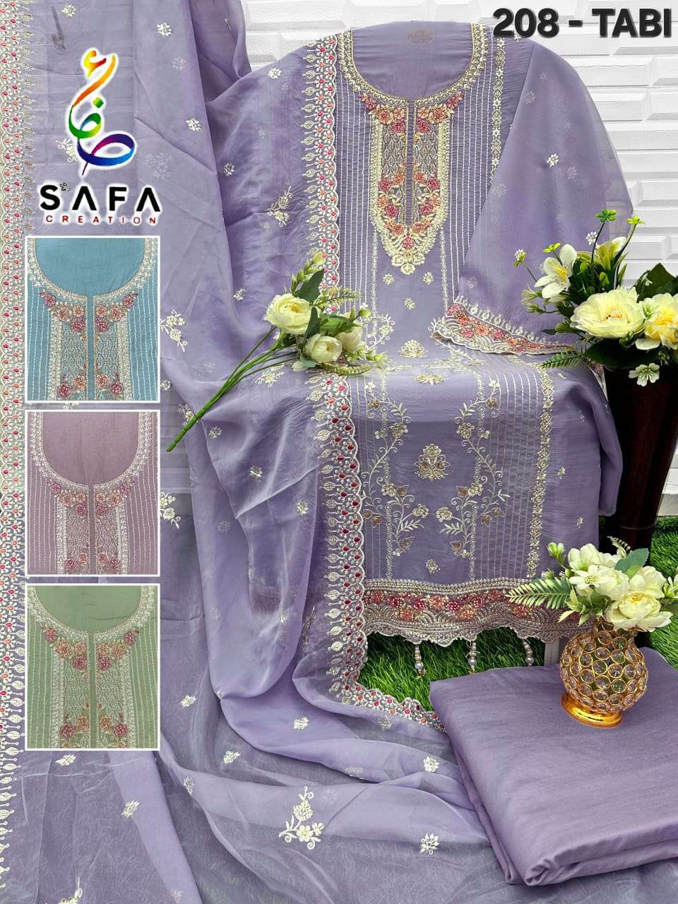 SF-208 BY SAFA CREATION TABI SILK EMBROIDERED PAKISTANI DRESSES 