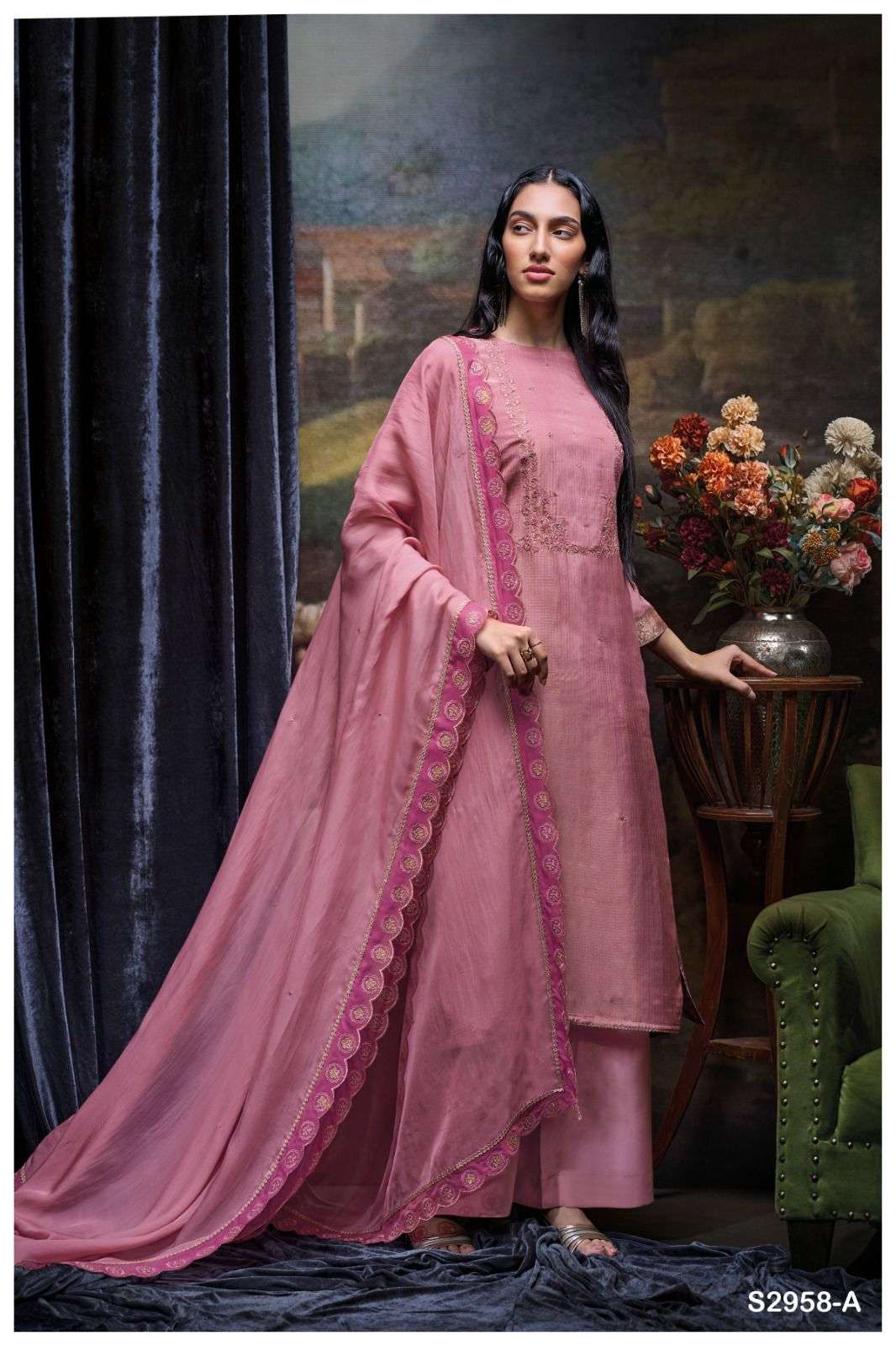 SVETLANA BY GANGA FASHION S2958-A TO S2958-B VISCOSE SILK EMBROIDERED DRESSES