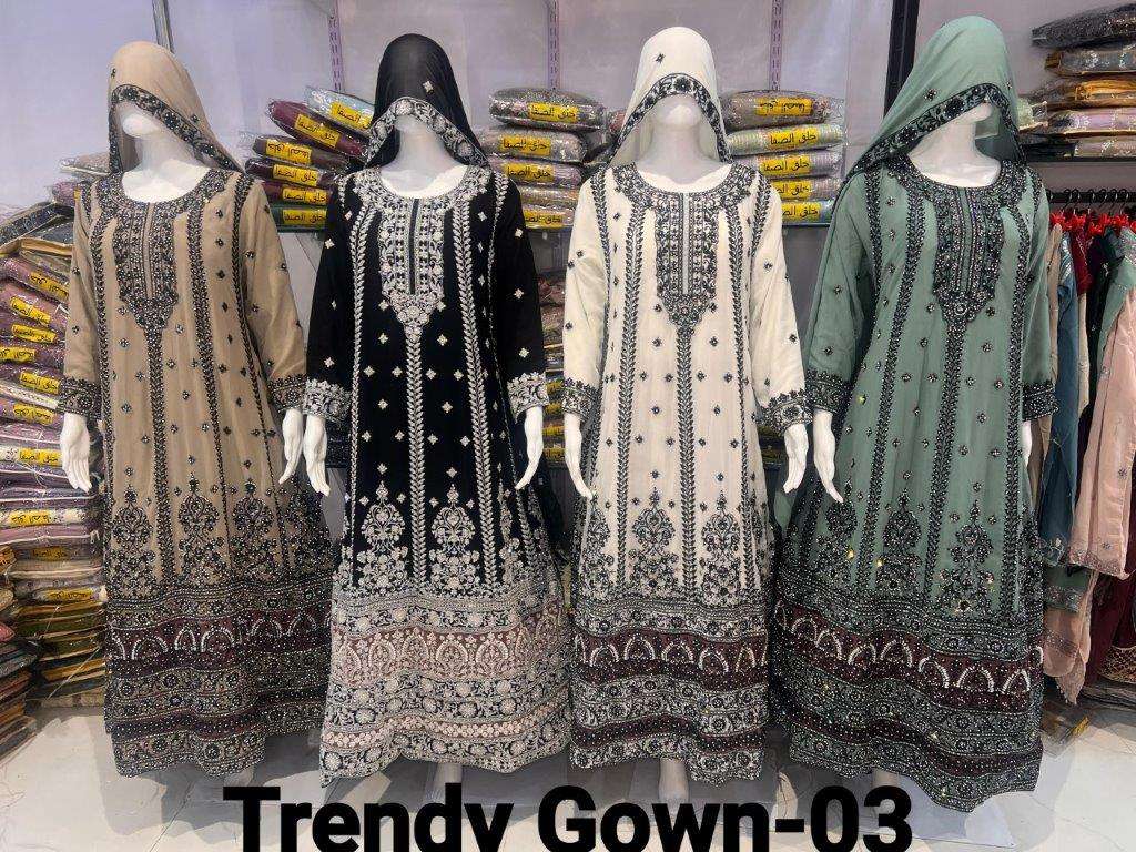 TRENDY GOWN 03 BY ASLIWHOLESALE DESIGNER HEAVY GEORGETTE EMBROIDERY PAKISTANI DRESSES