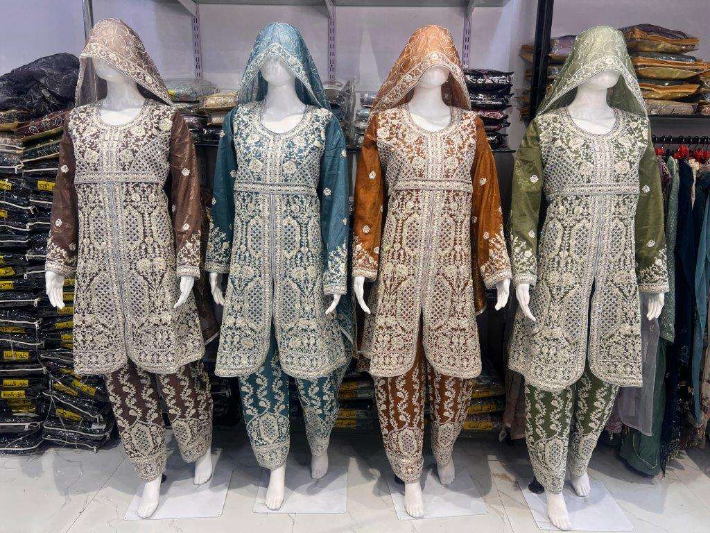 WHITE STAR BY ASLIWHOLESALE TWILL NET EMBROIDERY PAKISTANI DRESSES