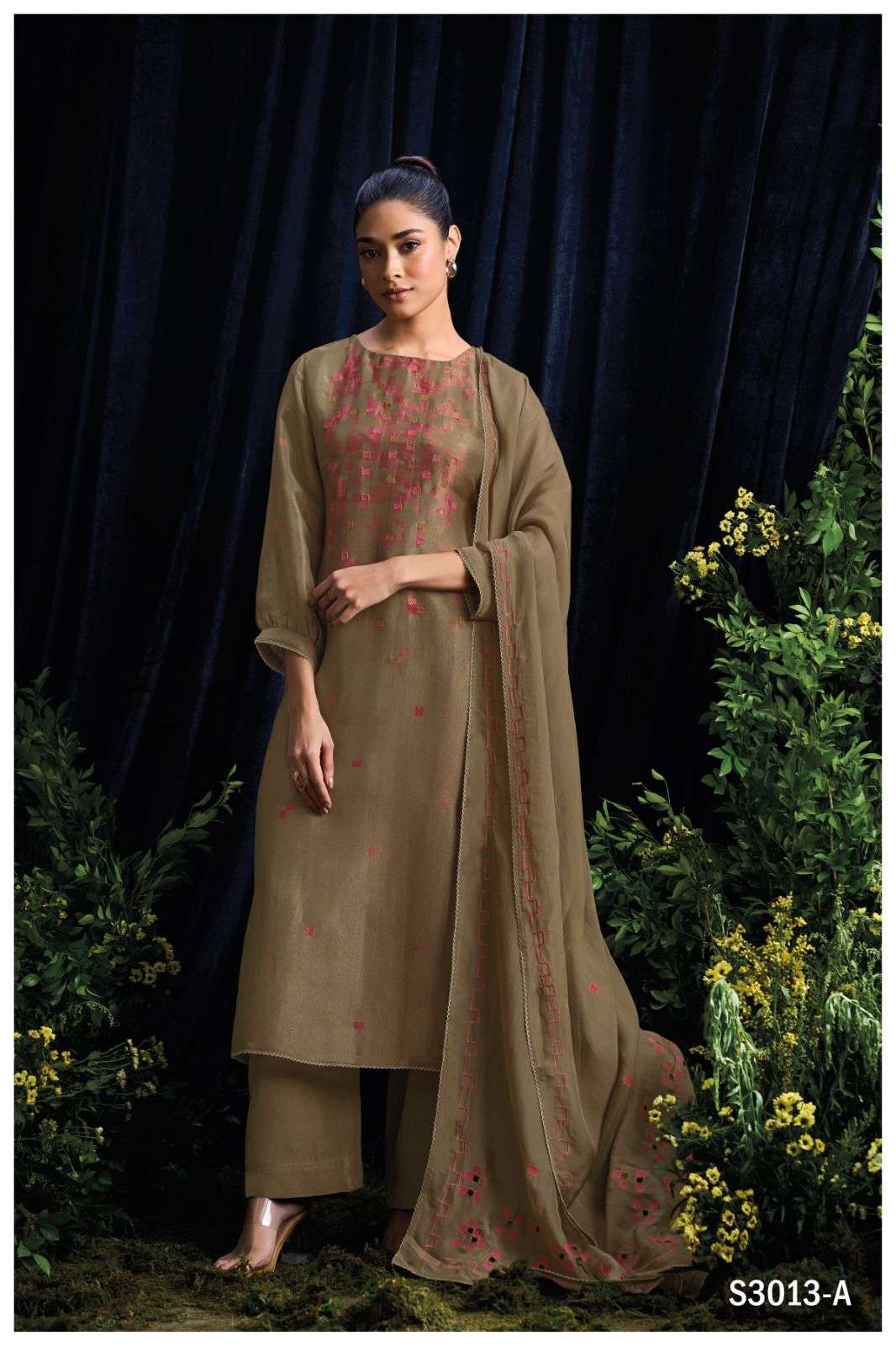 YON BY GANGA FASHION S3013-A TO S3013-B ORGANZA SILK EMBROIDERED DRESSS