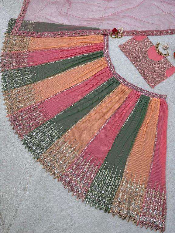 160 HIT COLOUR BY ASLIWHOLESALE DESIGNER PURE FAUX GEROGETTE LEHENGAS