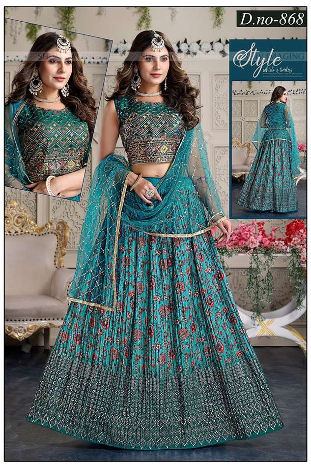 DAKSHA VOL-59 BY ASLIWHOLESALE FANCY CHINON CRUSH HEAVY PRINTED LEHENGAS