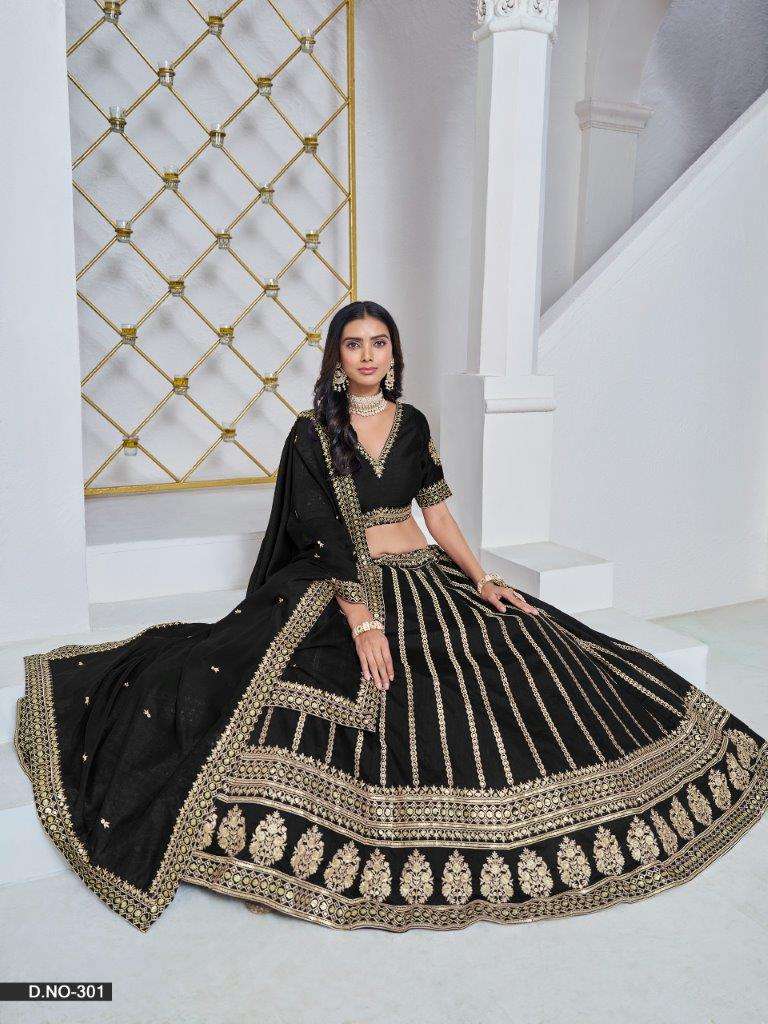 MEHVISH VOL-03 BY ASLIWHOLESALE 301 TO 304 SERIES ART SILK EMBROIDERY LEHENGAS