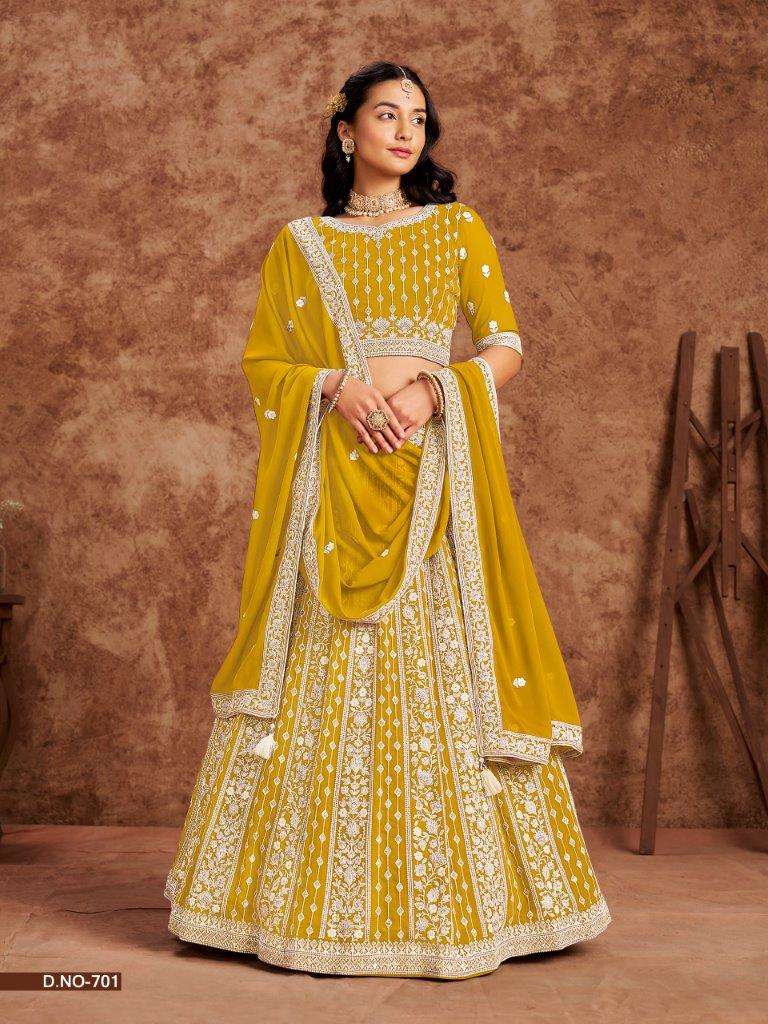 MEHVISH VOL-07 BY ASLIWHOLESALE 701 TO 704 SERIES FAUX GEORGETTE EMBROIDERY LEHENGAS