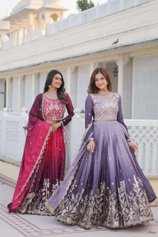 RM-078 BY ASLIWHOLESALE DESIGNER PURE CHINON EMBROIDERY LEHENGHAS