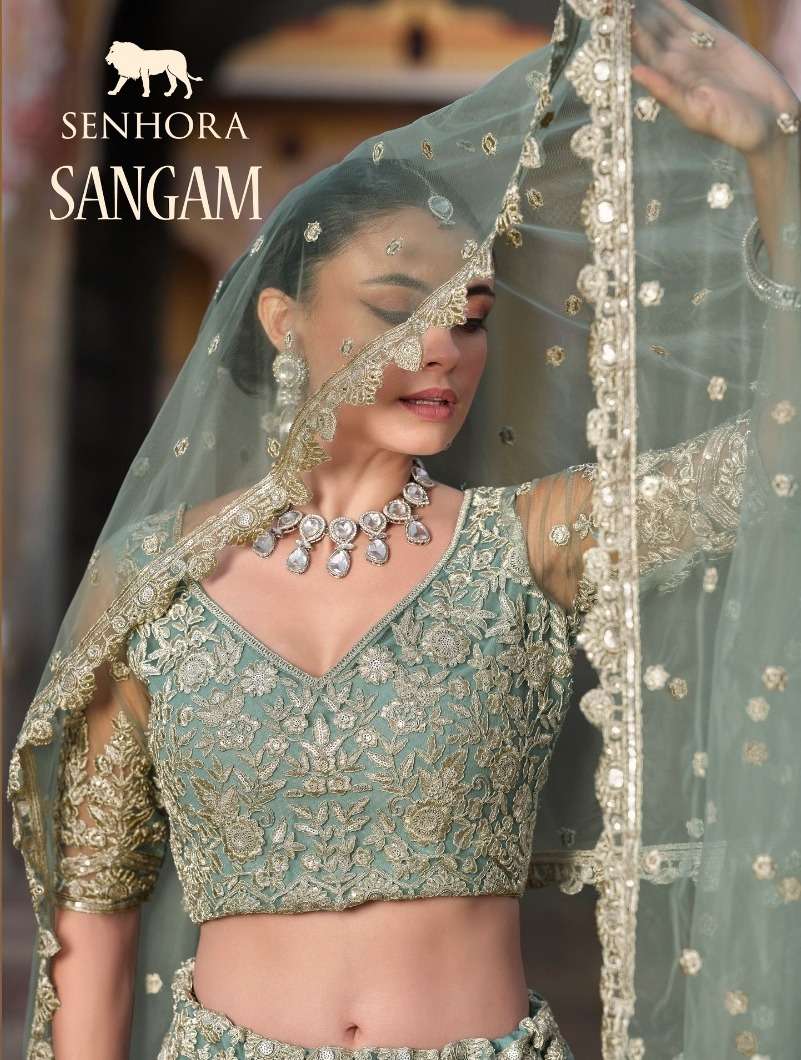 SANGAM BY SENHORA 4001 TO 4006 SERIES HEAVY DESIGNER BUTTERFLY NET LEHENGAS