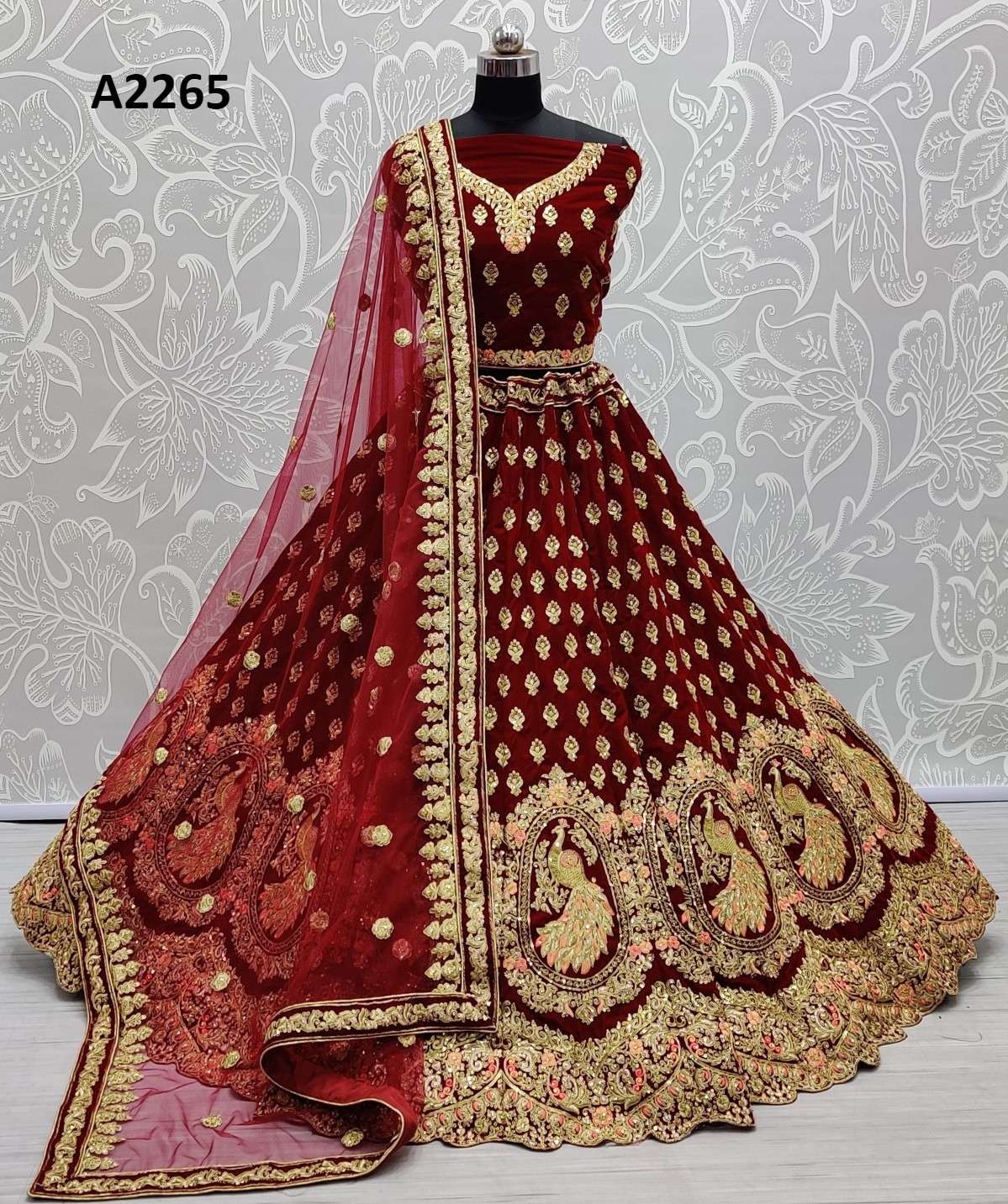 Auspicious Red Color Velvet Bridal Designer Lehenga Choli